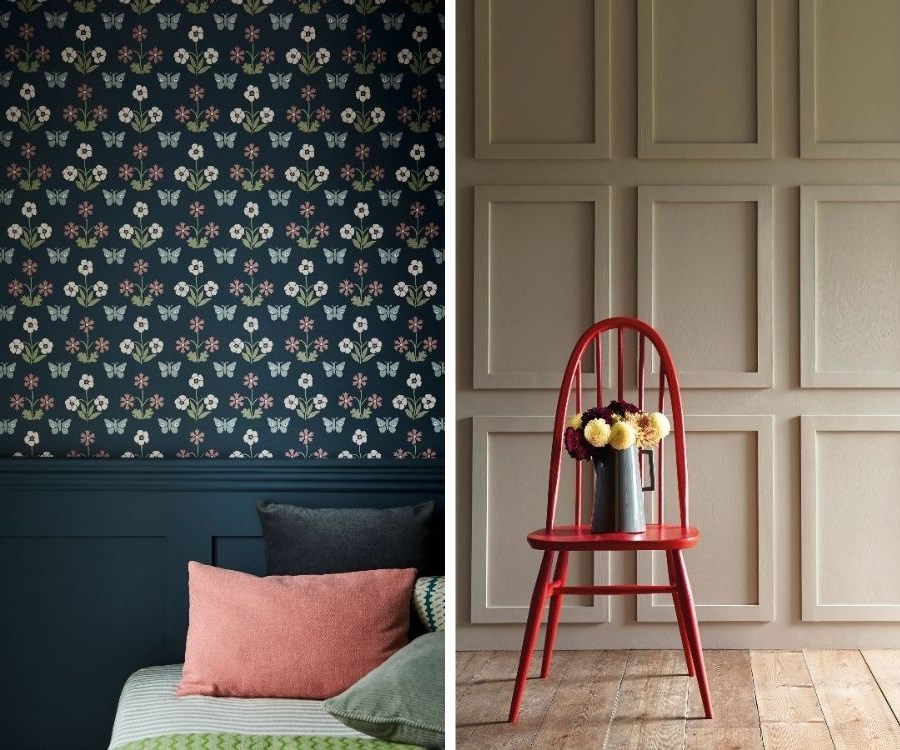 collage of two images. close upd of bedroom spaces